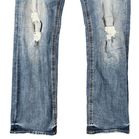 BKE Jake Jeans Mens 30L Loose Baggy Distressed Faded Grunge Ripped Torn Trashed - Picture 3 of 14